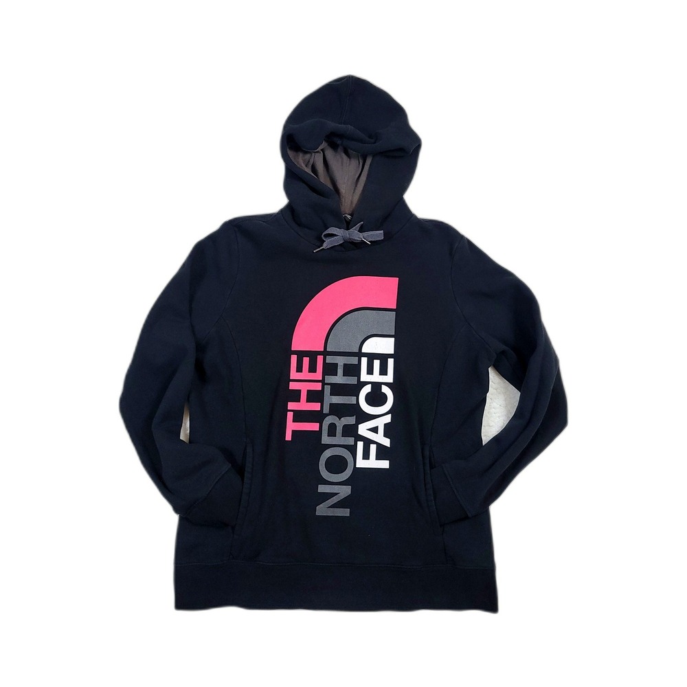 The North Face Hoodie Womens Large Black Pink Spellout Logo Pullover NF00CH2W